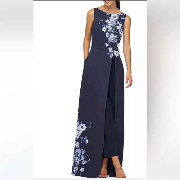 Kay Unger Esti Floral Stretch-Crêpe Walk-Thru Jumpsuit Size 12 NWT - Picture 3 of 10